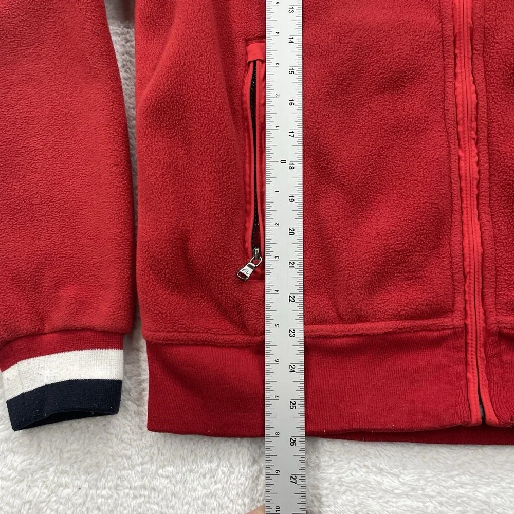 Vtg Polo Ralph Lauren Fleece Full Zip Jacket Mens Large Hood Collar Red‎ Striped
